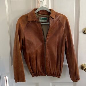 Vintage genuine leather zip up bomber jacket